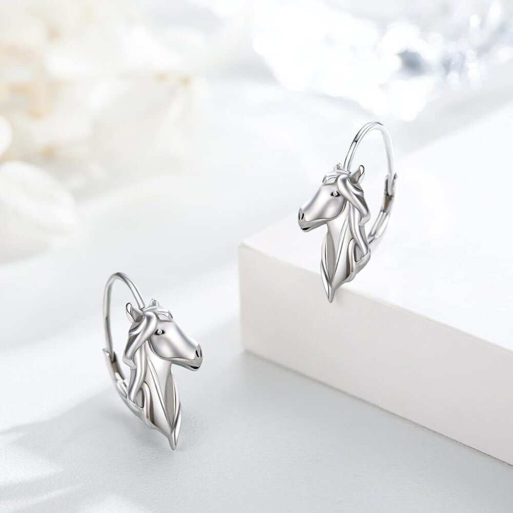 Sterling Silver Horse Earrings Women Hoop Stud Jewelry Gift for Equestrian - Picture 2 of 6